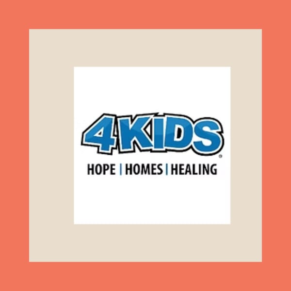 The 4KIDS logo, featuring blue text with "Hope | Homes | Healing" underneath, on a white background.