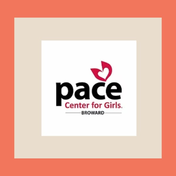 The logo for PACE Center for Girls Broward, featuring black text and a red heart design.