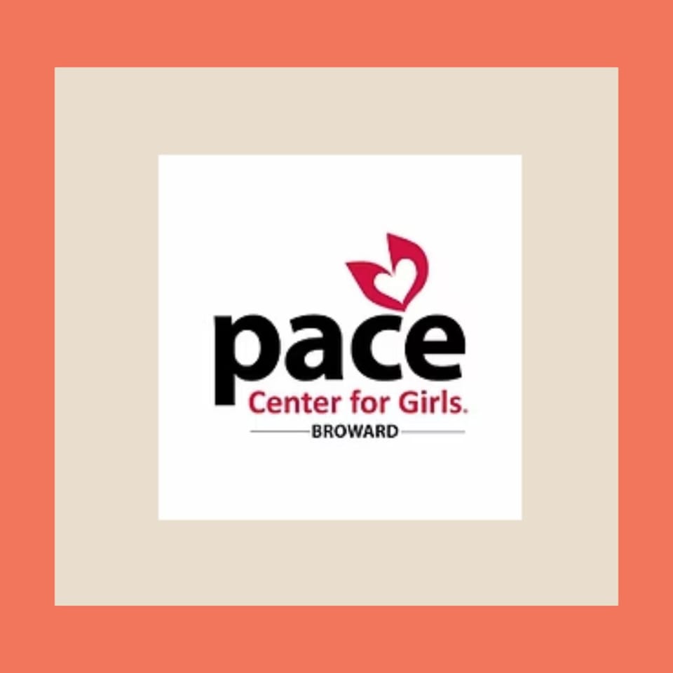 The logo for PACE Center for Girls Broward, featuring black text and a red heart design.