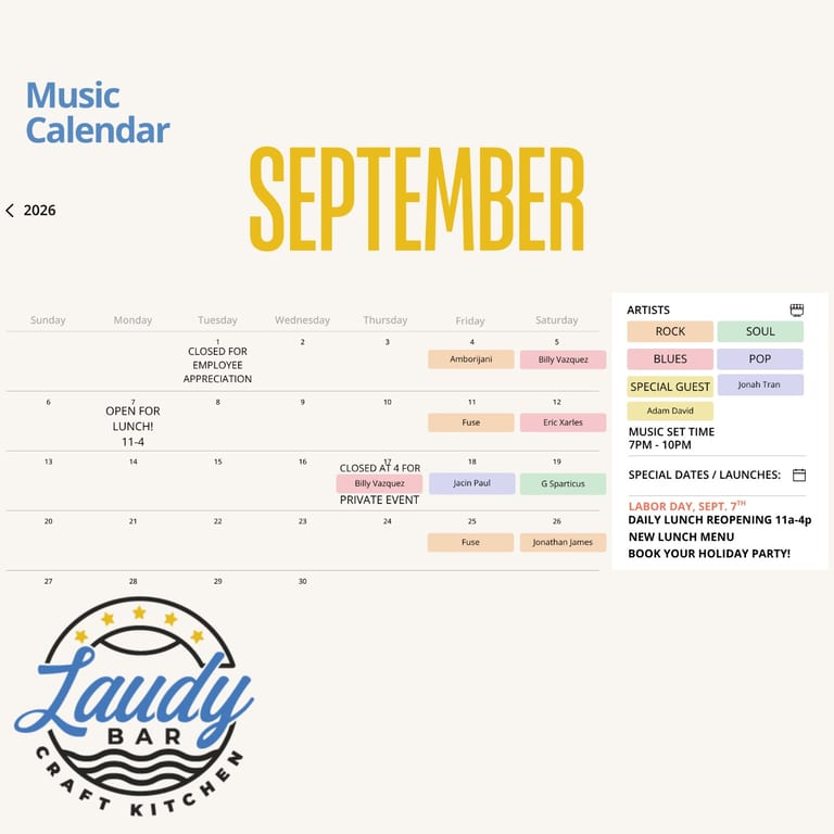 SEPTEMBER MUSIC CALENDAR